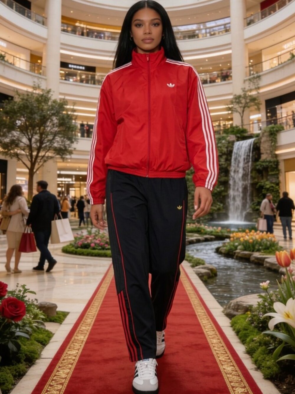 Adidas Women’s Two Piece Tracksuit Set Red Jacket M Black Pants L KD6296 KC9120